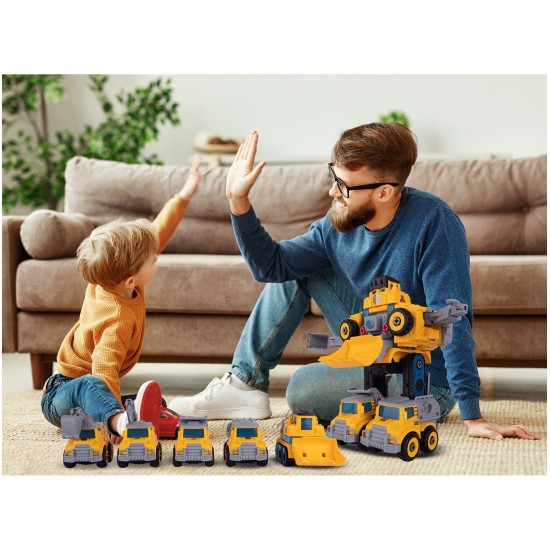 Robotas transformuojasi į statybinius automobilius 5 vnt.